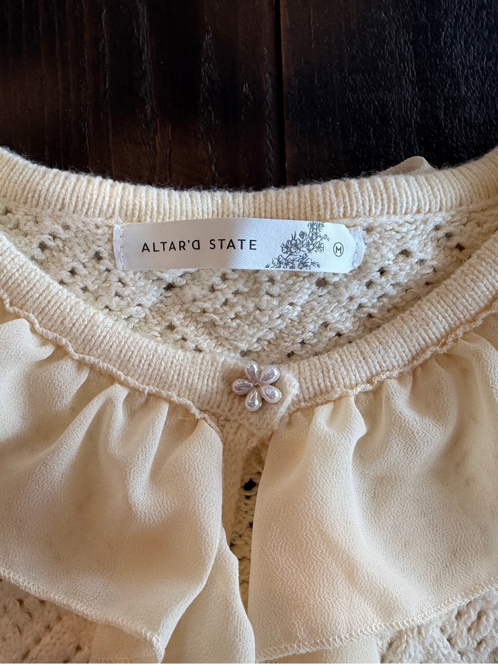 ALTAR’D STATE Cream Ruffle Front Knit Sweater Women's Medium - Picture 2 of 8
